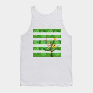 Stripe Flowers and Leaves Tank Top